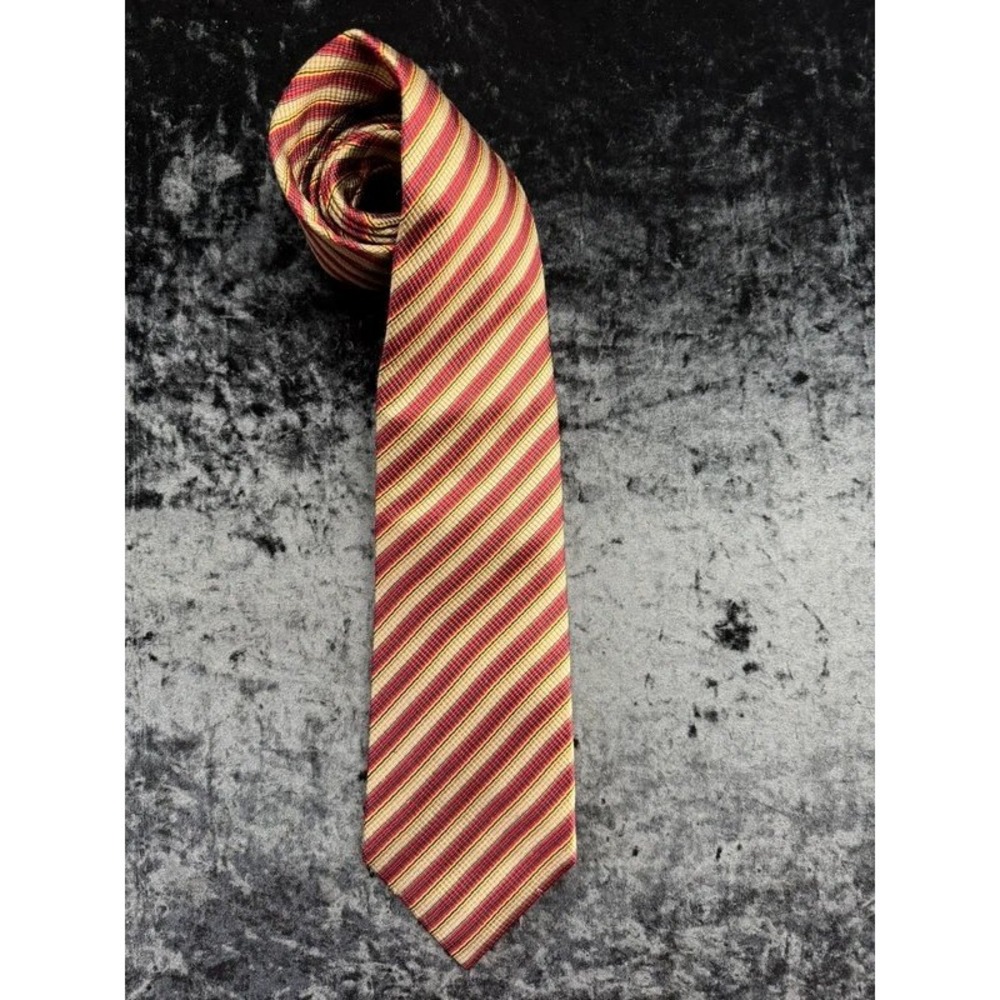 Daniel de Fasson Monogram Trifold Silk Tie Burgundy Gold Gray Handmade 3.5"